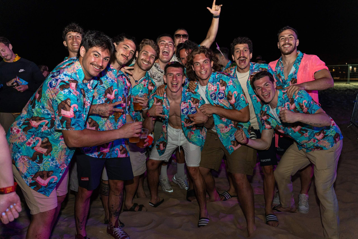Squad celebrating together at the Algarve 7s festival social night